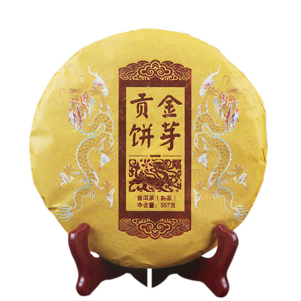 357g Yunnan Pu'er Ripe Tea Cake 云南普洱熟茶西双版纳茶区年春茶357g御贡金饼 普洱熟茶