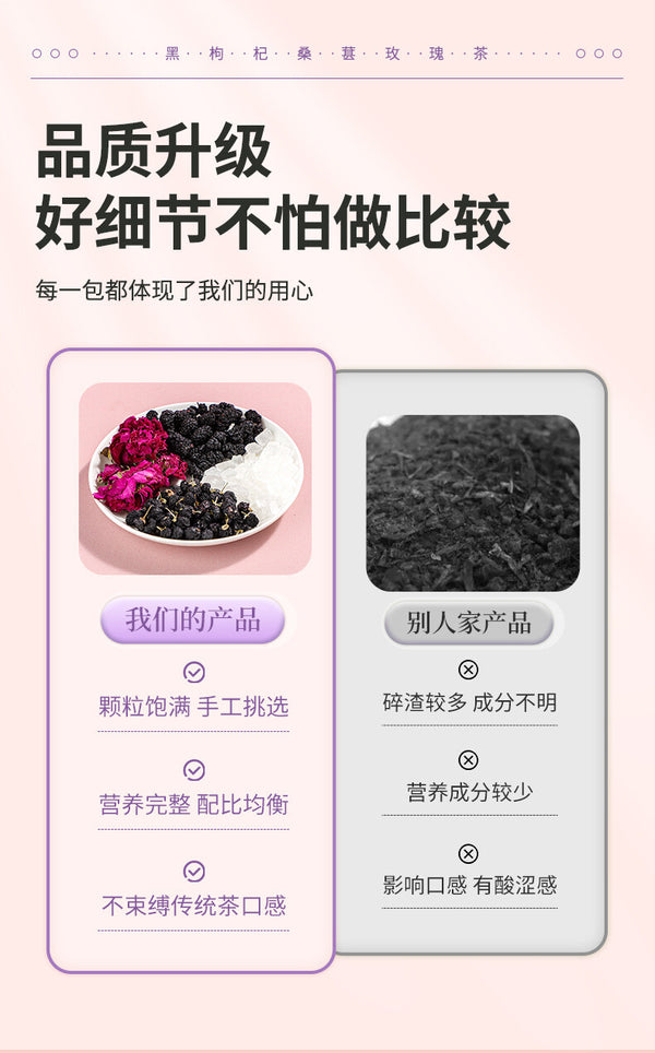 Black Goji Berry Mulberry Rose Herbal Tea Bags Anthocyanin Rich Health Drink