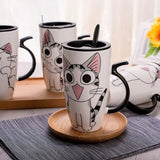 Coffee Cup With Lid And Spoon Cartoon Cat Milk Tea Cup Novelty Gift Ceramic Mug