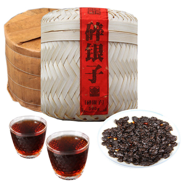 Ripe Pu-erh Tea Packing GiftCooked Puerh Tea Handmade Bamboo Basket Yunnan 500g
