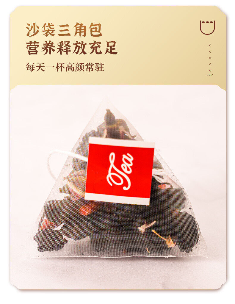 50-Pack Black Goji Mulberry Rose Tea Triangular Bag with Goji and Rose Petals
