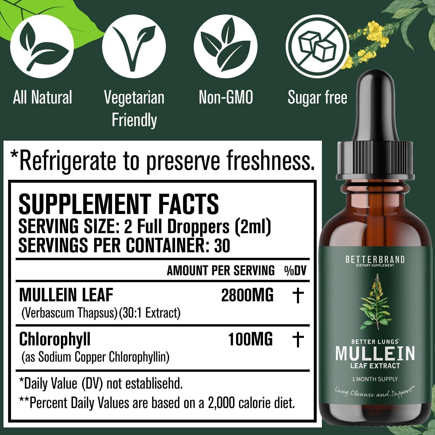 Support Lung Cleanse Mullein Leaf Extract Drops All-natural Ingredients