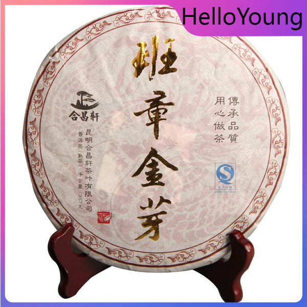 Cooked Puerh Tea Cake Full Fermented Banzhang Golden Bud Ripe Shu Puer Tea 357g