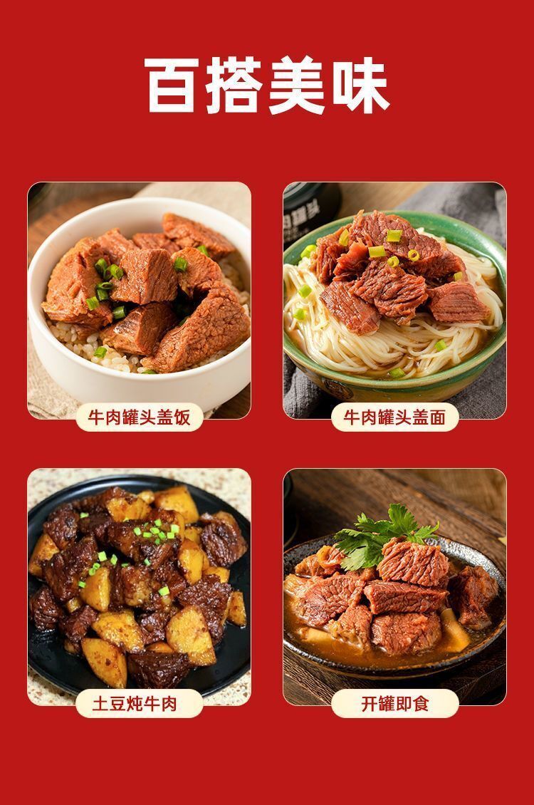 300g Convenient Meal Braised Beef Canned Ready-to-Eat Pure Beef Meat