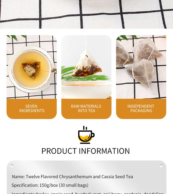 150g/30 Bags Healthy Herb Tea Bag 12 Flavored Chrysanthemum and Cassia Seed Tea