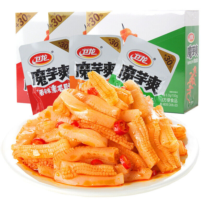 Weilong Konjac Shuang Vegetarian Tripes Spicy Strips Snacks 卫龙魔芋爽素毛肚 15g*20 Bags