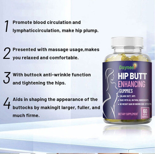 Hip Butt Enhancement Gummies 60 Caps Natural Booty Growth Supplement