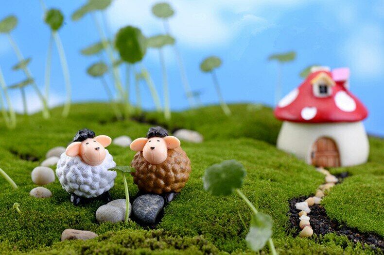 Figurines 2pc Long Ears Sheep Resin Decoration Moss Micro Landscape Deco Garden