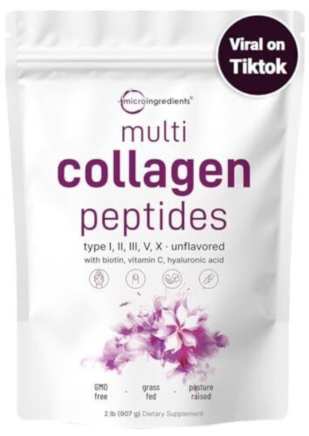 Multi Collagen Protein Powder, 2 Pounds – Type I,II,III,V,X with Biotin 10000... Main image
