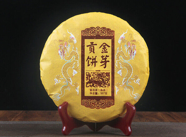 357g Yunnan Pu'er Ripe Tea Cake 云南普洱熟茶西双版纳茶区年春茶357g御贡金饼 普洱熟茶
