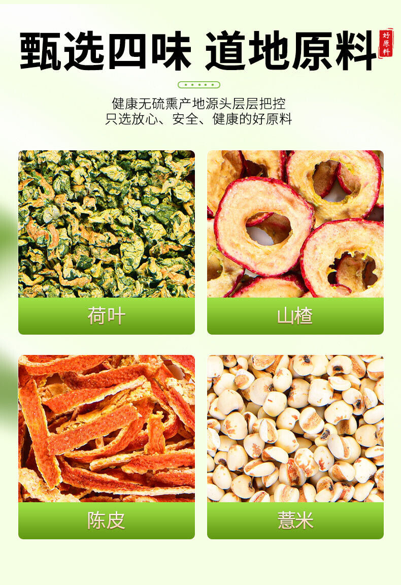 Premium Lotus Leaf Hawthorn Tangerine Peel Coix Tea Herbal Wellness Blend