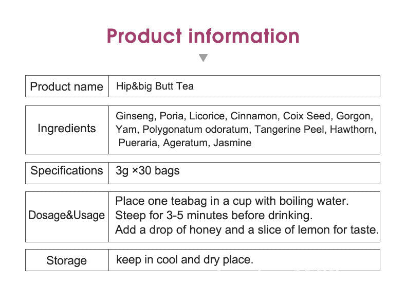 3g x 30 Bags Green Health Slimming Tea Herbal Hip Big Butt Enlargement Tea
