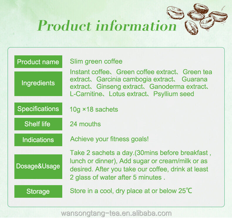 Slimming Healthy Coffee Powderinstant Slim Green Coffee Lose Weight 10g*18