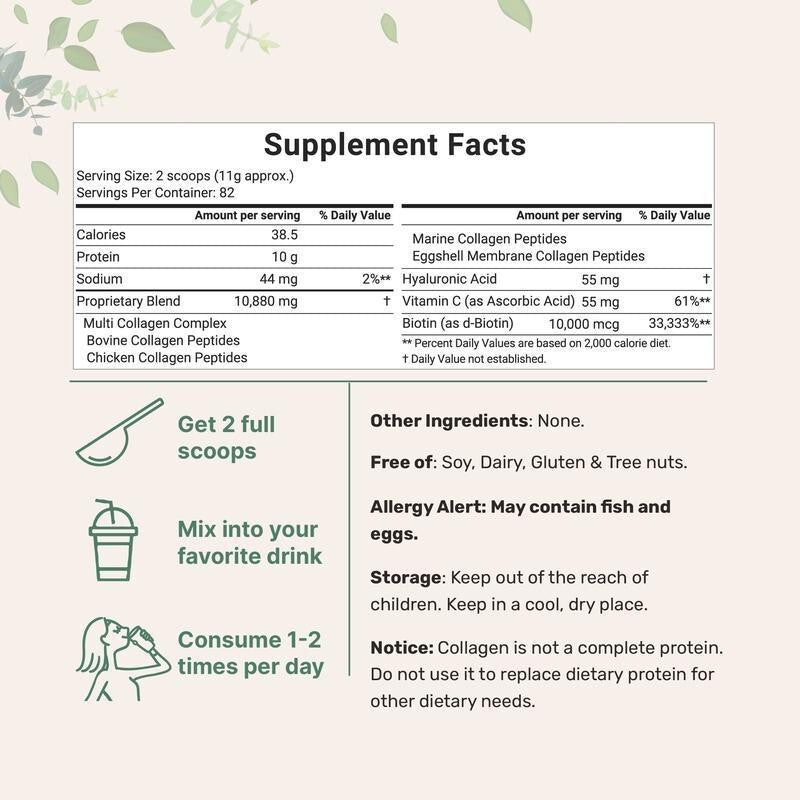 Multi Collagen Peptides Powder - Hydrolyzed Protein Peptides (Type I,II,III,V,X)