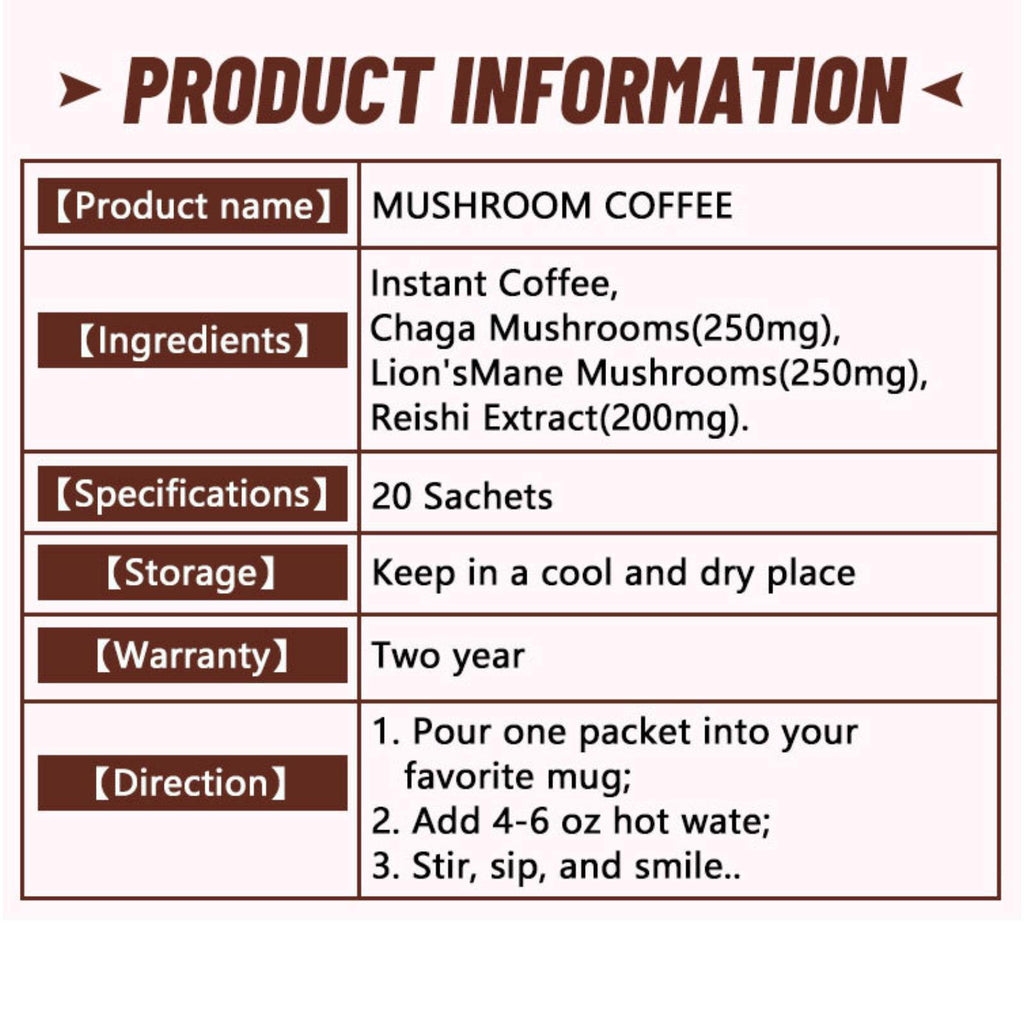 Natural Premium Quality Mushroom Organic Instant Coffee Sealed Packaging