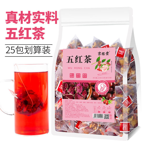 5 Red Herbal Tea Pyramid Bags Dates Beans Rice Mulberry Goji Wellness Blend