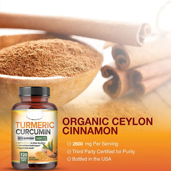 Turmeric Curcumin Highest Potency 95% 2600mg with BioPerine Black Pepper Extract