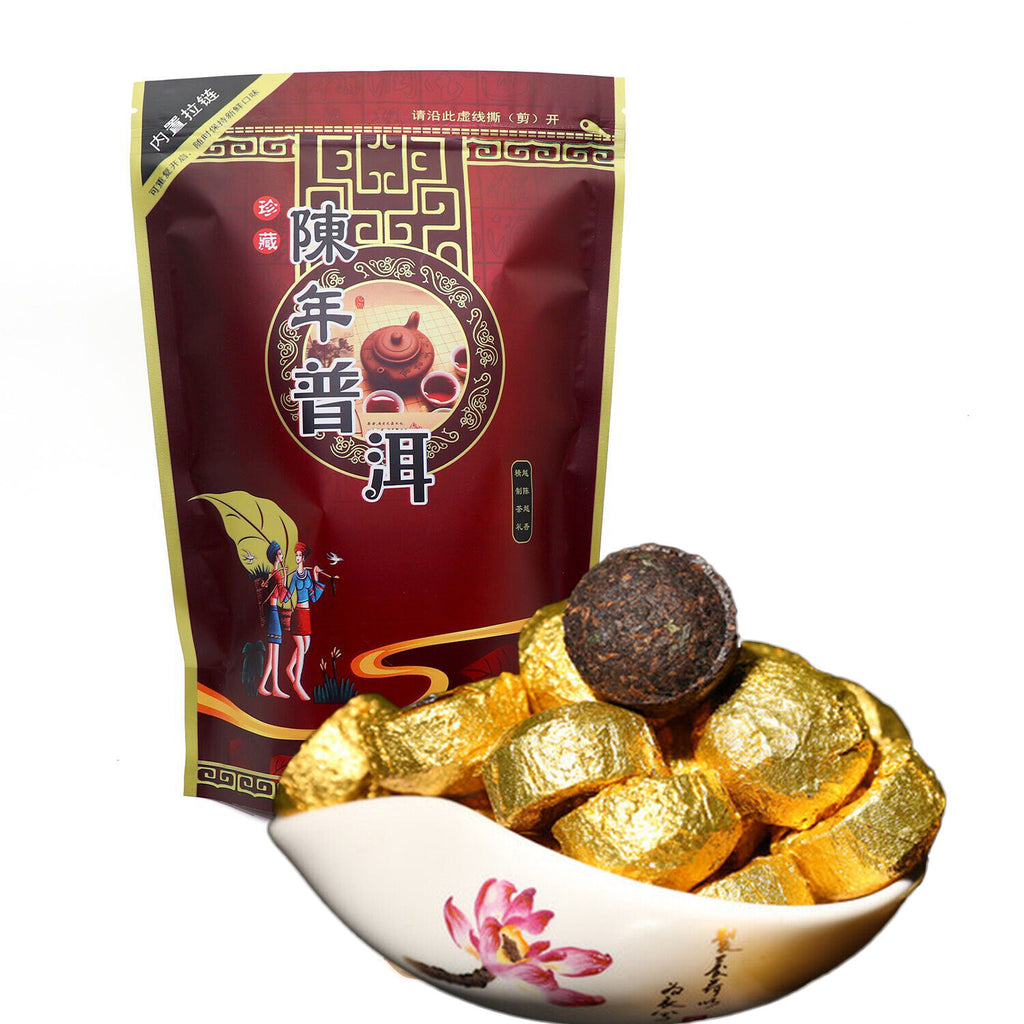 TeaPu'er Black Tea Healthy Drink 200g Mini Tea Cake Pu-Erh Ripe Tuocha Golden Bag