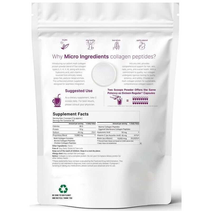 Multi Collagen Peptides Powder - Hydrolyzed Protein Peptides (Type I,II,III,V,X)