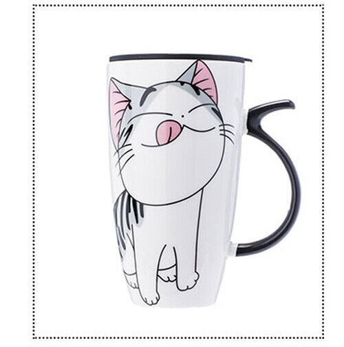 Coffee Cup With Lid And Spoon Cartoon Cat Milk Tea Cup Novelty Gift Ceramic Mug