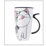 Coffee Cup With Lid And Spoon Cartoon Cat Milk Tea Cup Novelty Gift Ceramic Mug