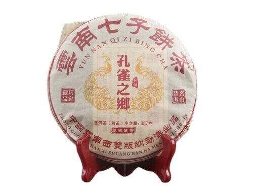 Pu'er Pu-erh Tea Ripe Puer Cake Shu 357g Menghai Peacock Hometown