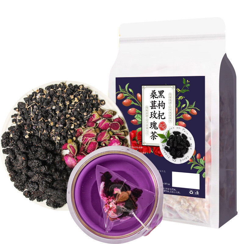 50-Pack Black Goji Mulberry Rose Tea Triangular Bag with Goji and Rose Petals
