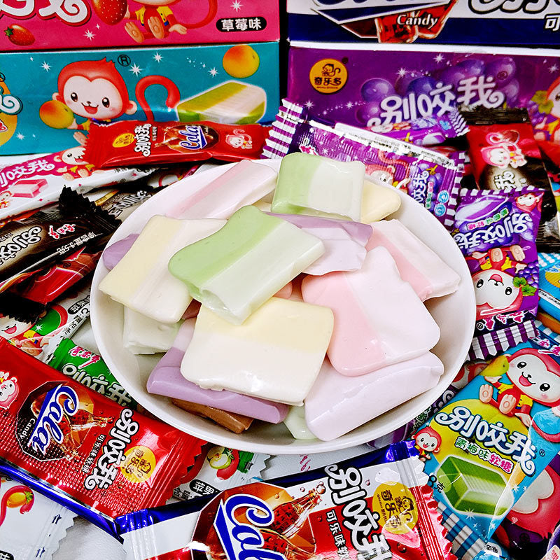 Delicious children's snacks, loose sweets, milk, and fruit candies