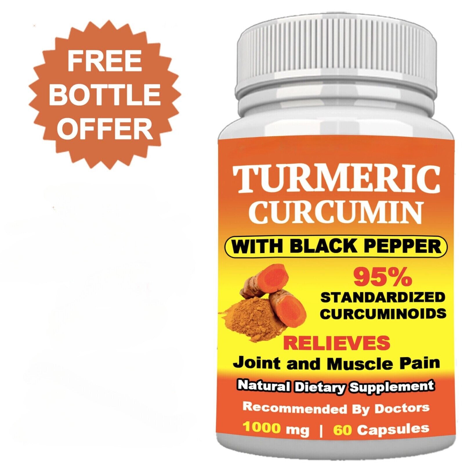 Turmeric With 95% Curcumin Joint and Muscle Pain Relief With Black Pepper Main image