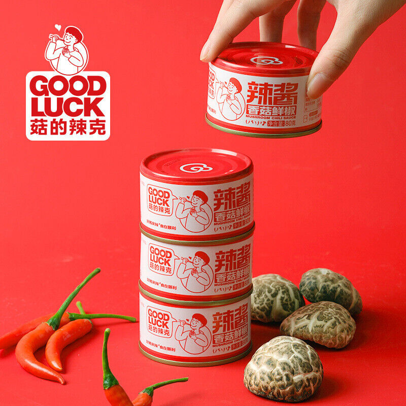 80g*10can Good Luck Mushroom Fresh Pepper Hot Sauce Rice and Noodle Chili Sauce