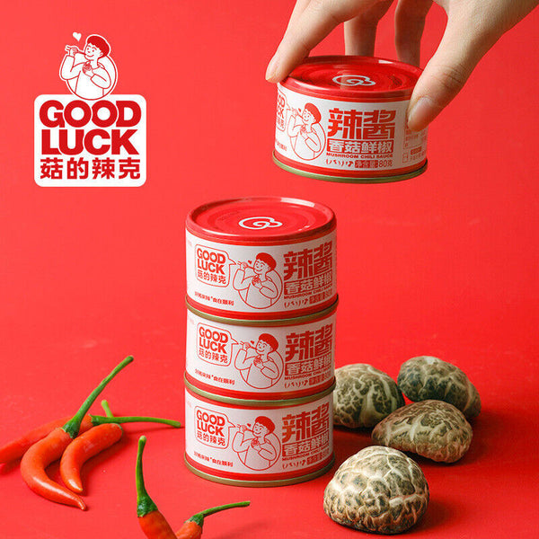80g*10can Good Luck Mushroom Fresh Pepper Hot Sauce Rice and Noodle Chili Sauce