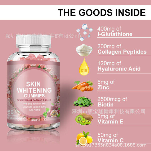 Skin Whitening Gummies Detox Anti-Aging Skin Glow Spots Fading 60 Gummies