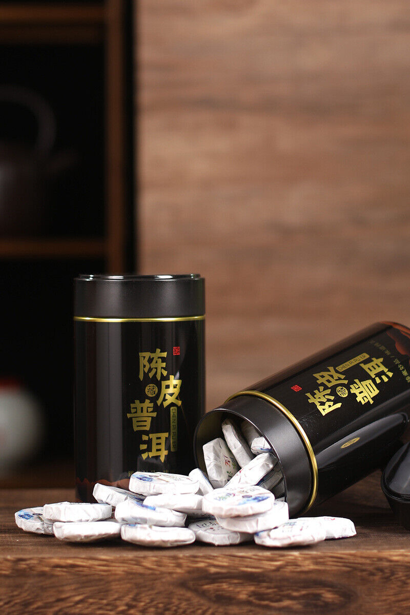 500g Chenpi Puerh Tea Menghai Puerh Ripe Small Tea Cake Aged Chenpi Tin Organic