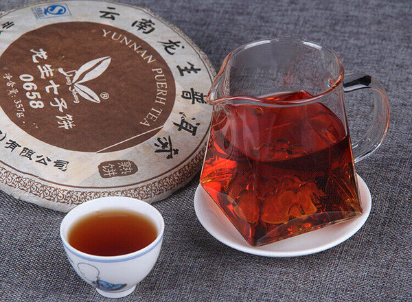 357g Yunnan Longsheng Qizi Cake 0658 Pu'er Ripe Tea Classic Aged Ripe Tea
