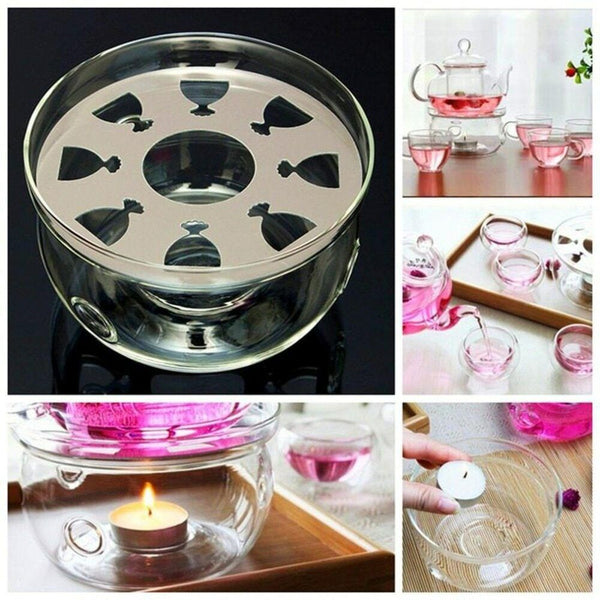 Heat-Resisting Teapot Warmer Base Glass Round Insulation Tealight Teapot Holder