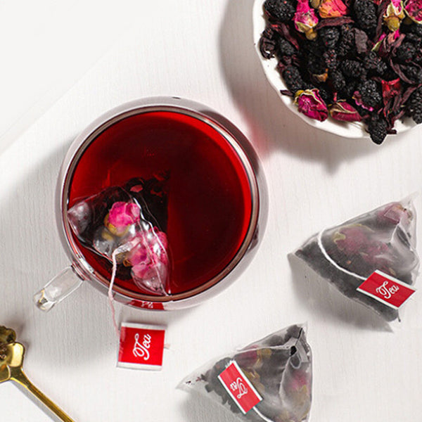 Floral Herbal Pyramid Bags Hibiscus Rose Mulberry Tea