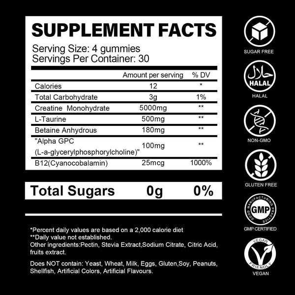 120 Count Kreatin-Monohydrat-Gummis 5000MG Energie und Muskelleistung steigern