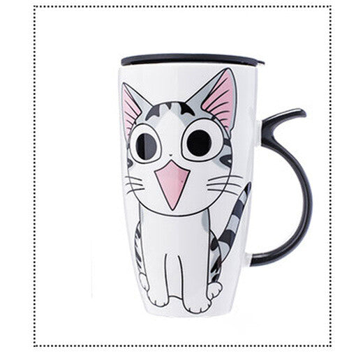 Coffee Cup With Lid And Spoon Cartoon Cat Milk Tea Cup Novelty Gift Ceramic Mug