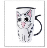 Coffee Cup With Lid And Spoon Cartoon Cat Milk Tea Cup Novelty Gift Ceramic Mug
