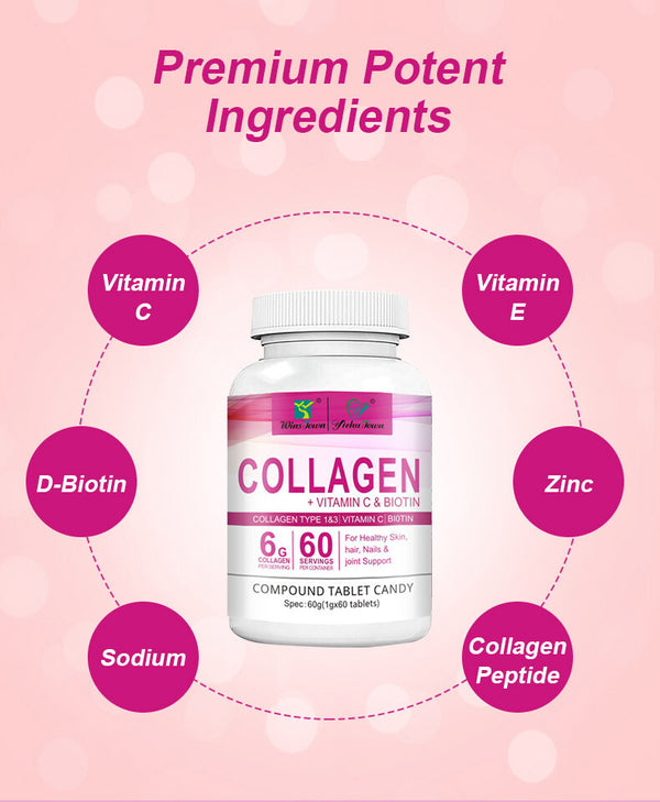 Collagen Vitamin C Biotin Tablets for Healthy Skin Hair Nail 60tablets/bottle