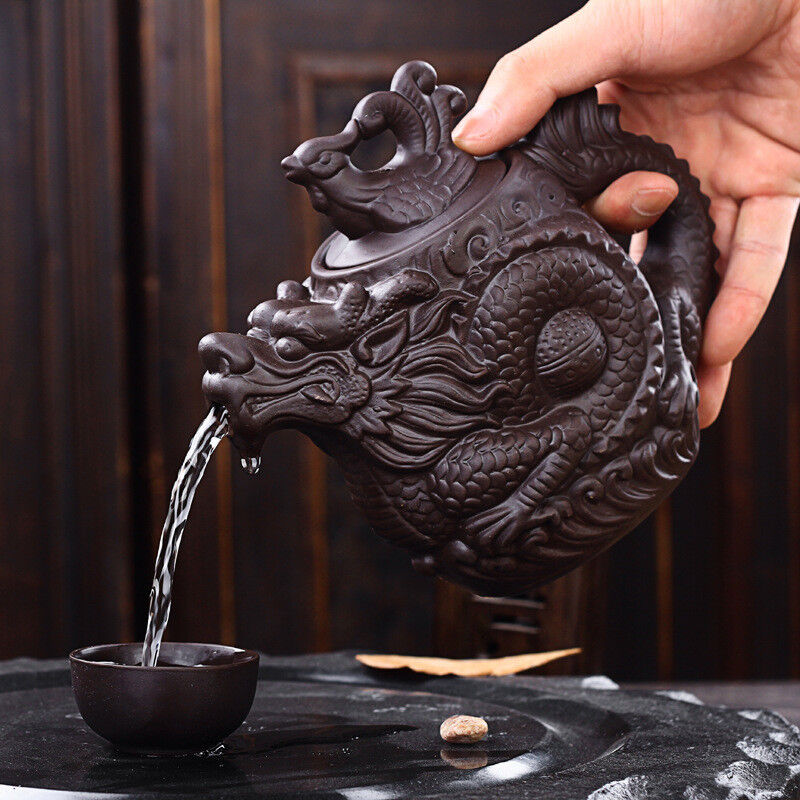 China Traditional Ceramic Tea Pot Dragon Phoenix Tea Kettle Purple Clay Tea Set Main image