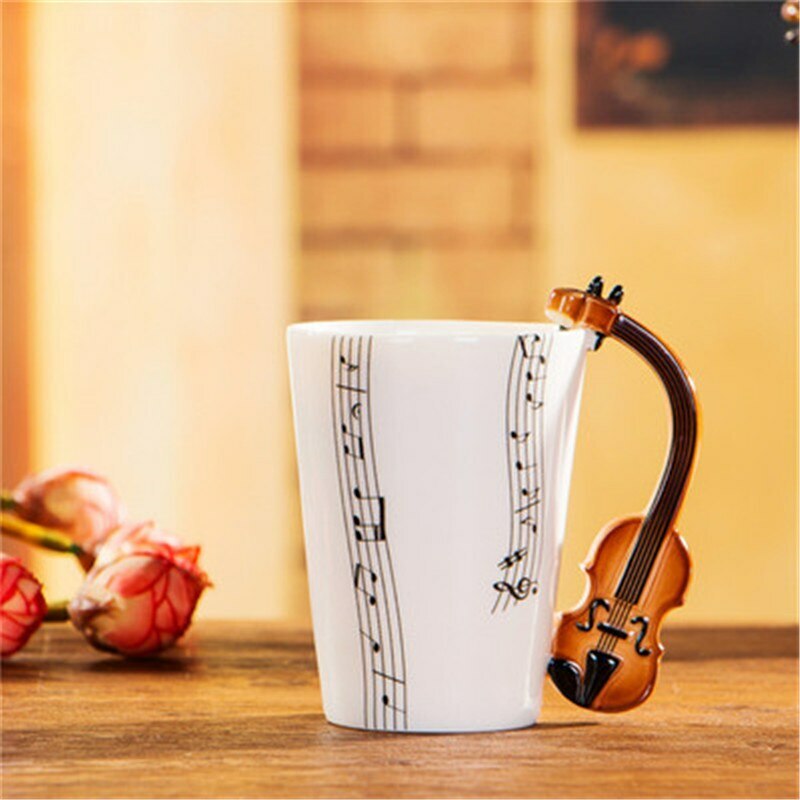 Music Violin Guitar Ceramic Drinkware Mug Coffee Tea Milk Stave Cups with Handle