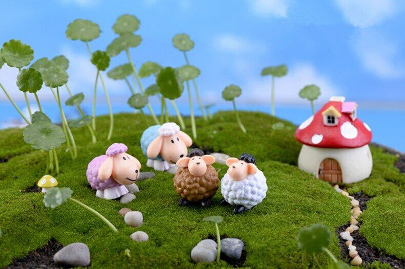 Figurines 2pc Long Ears Sheep Resin Decoration Moss Micro Landscape Deco Garden