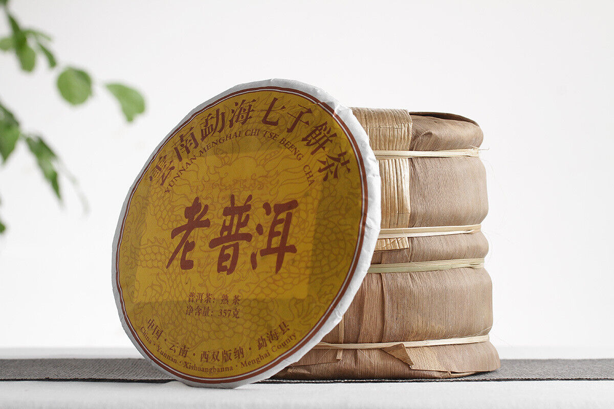 357g Yunnan Puerh Ripe Tea Dry Storage Ripe Tea Menghai Flavor Seven Seed Cake