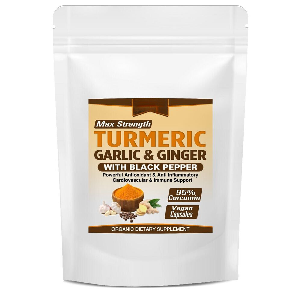 240 CAPSULES TURMERIC GINGER GARLIC BLACK PEPPER PIPERINE CURCUMIN TUMERIC PILLS