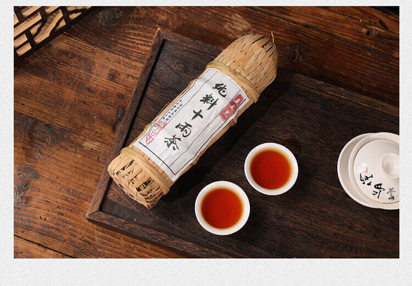 362g black tea Tientsin raw material Anhua black tea flower roll aged old tea