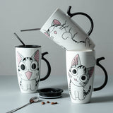 Coffee Cup With Lid And Spoon Cartoon Cat Milk Tea Cup Novelty Gift Ceramic Mug