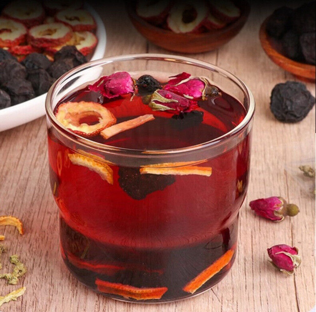 Hawthorn Roselle Mulberry Rose Herbal Tea Natural Blend Antioxidant Floral