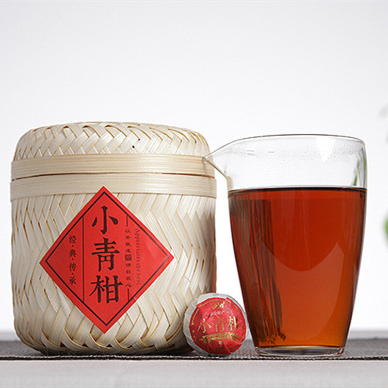 Yunnan Puerh Tea Xinhui Xiaoqingkang Palace Puerh Ripe Tea 250g Bamboo Basket