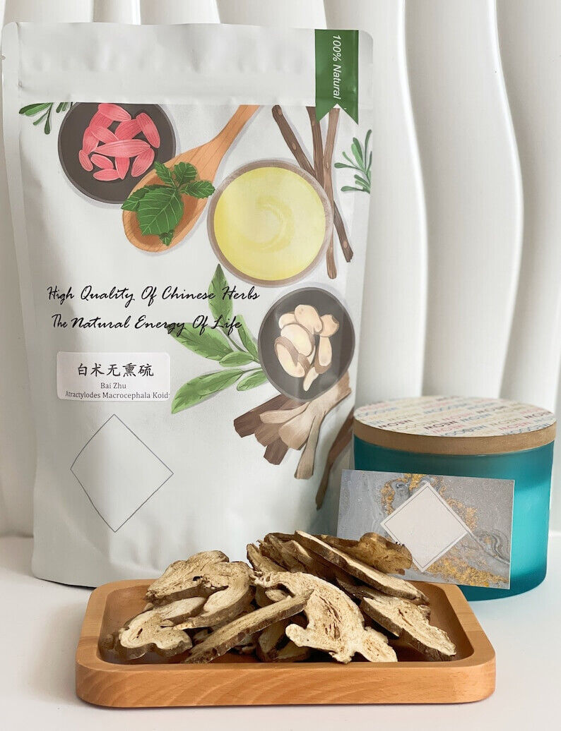 White Atractylodes Root Cut Slices Atractylodis Macrocephalae Bai Zhu 无熏硫白术 500g